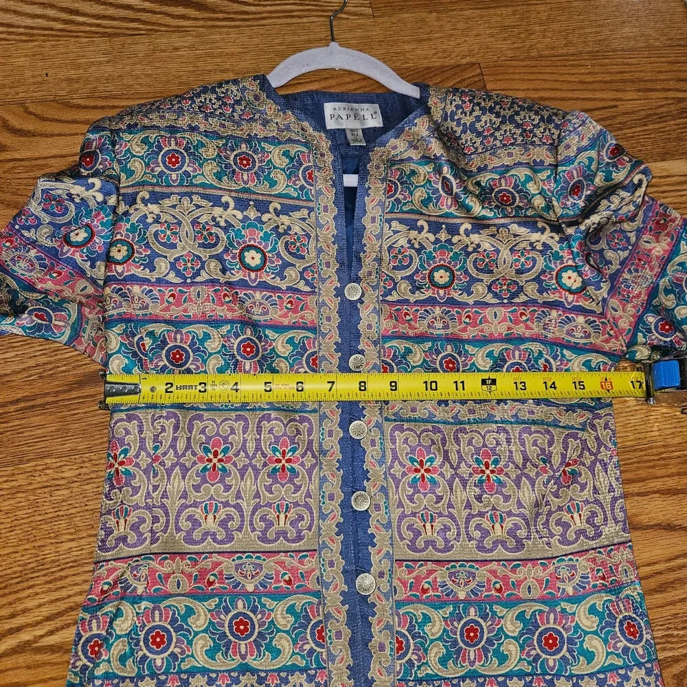 Adianna Papell Multicolor Blazer 100% Silk Asian Floral Design Size 8